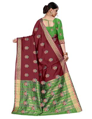 Brown woven chanderi silk saree with blouse 2