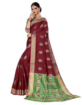 Brown woven chanderi silk saree with blouse 3