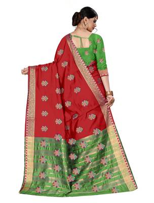 Red woven chanderi silk saree with blouse 2