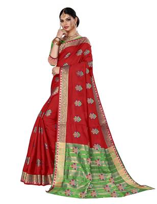 Red woven chanderi silk saree with blouse 3