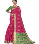 Rani pink woven chanderi silk saree with blouse