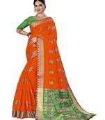 Orange woven chanderi silk saree with blouse