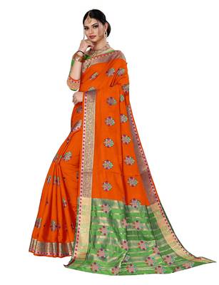 Orange woven chanderi silk saree with blouse 3