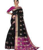 Black woven chanderi silk saree with blouse