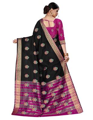 Black woven chanderi silk saree with blouse 2