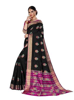 Black woven chanderi silk saree with blouse 3