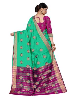 Light green woven chanderi silk saree with blouse 2