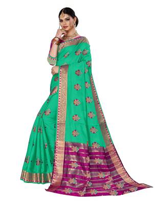 Light green woven chanderi silk saree with blouse 3