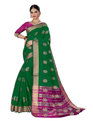 Green woven chanderi silk saree with blouse 1