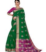 Green woven chanderi silk saree with blouse