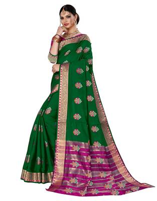 Green woven chanderi silk saree with blouse 3