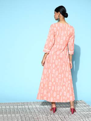 Peach printed cotton long-dresses 3