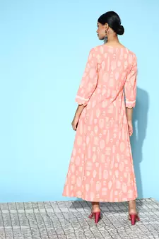 Peach printed cotton long-dresses