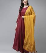 Maroon plain viscose rayon long-dresses