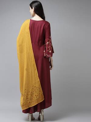 Maroon plain viscose rayon long-dresses 3