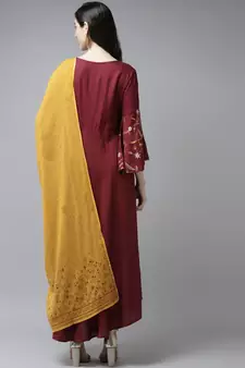 Maroon plain viscose rayon long-dresses