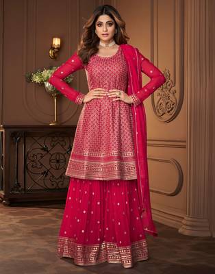 Rani-pink embroidered georgette salwar 1