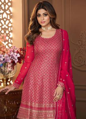 Rani-pink embroidered georgette salwar 2