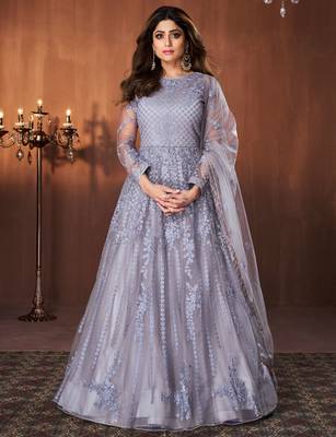 Light-purple embroidered net salwar 1