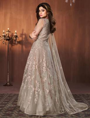 Light-green embroidered net salwar 3