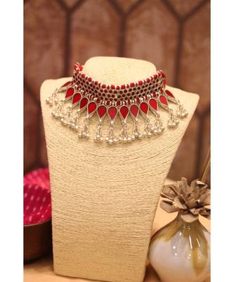 Silver Red Petal Necklace 2