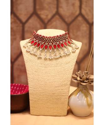 Silver Red Petal Necklace 3