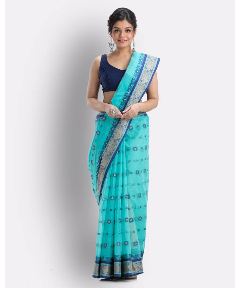 Blue Pure Cotton Tant Saree