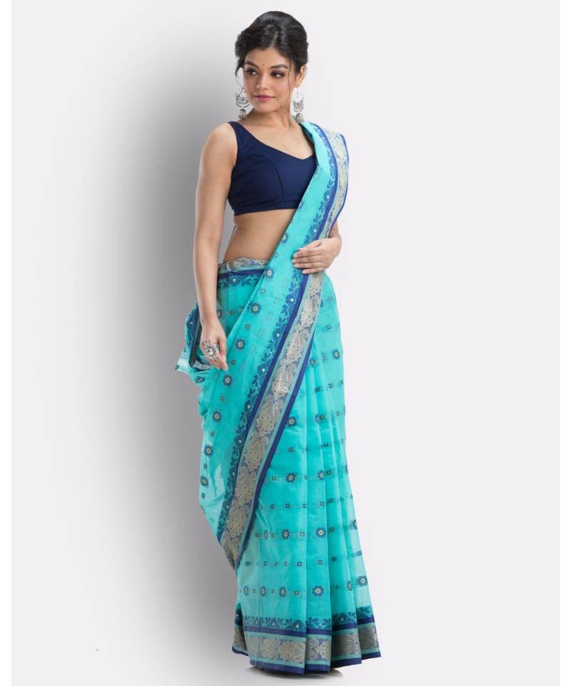Blue Pure Cotton Tant Saree