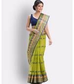 Woven Tant Pure Cotton Saree (Olive) Without Blouse