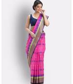 Woven Tant Pure Cotton Saree (Rani Pink) Without Blouse