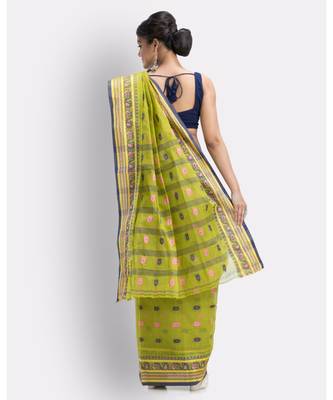 Woven Self Design Bengal Cotton Olive Tangail Tant Saree 4