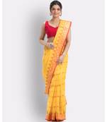 Handloom Pure Cotton Tant Saree In Yellow Without Blouse