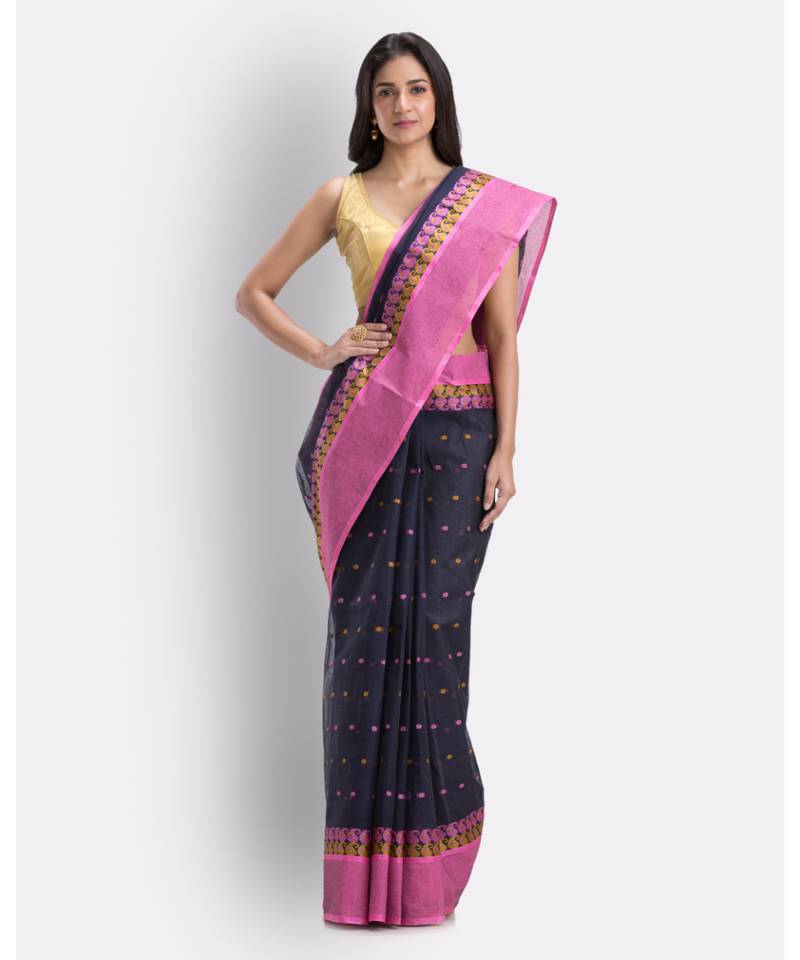 Self Design Hazar Buti BlackTant Pure Cotton Saree