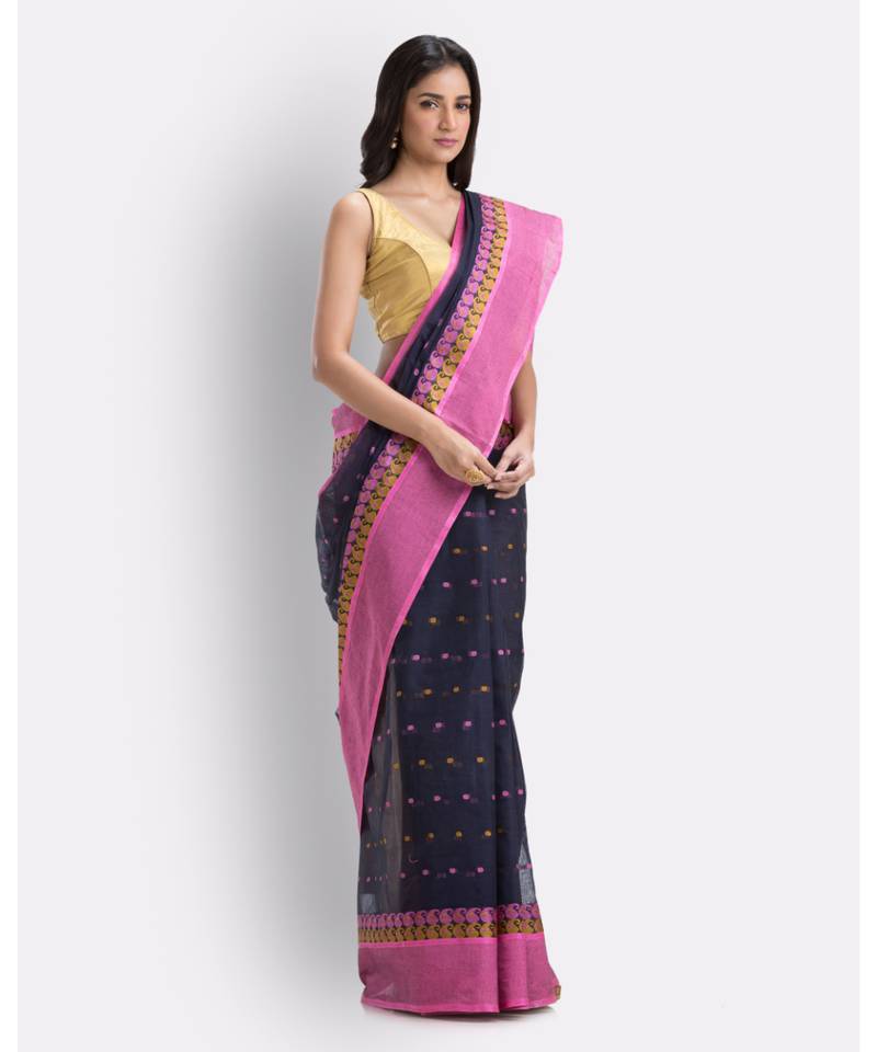 Self Design Hazar Buti BlackTant Pure Cotton Saree