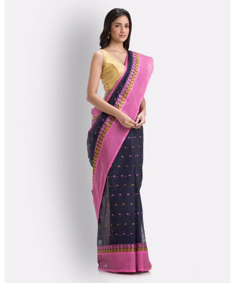 Self Design Hazar Buti BlackTant Pure Cotton Saree