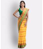 Yellow Woven Design Pure Cotton Handwoven Taant Saree Without Blouse