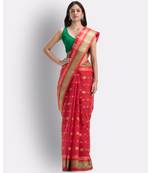 Red Pure Cotton Taant Saree Without Blouse