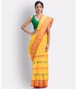 Indian Women Yellow Tant Cotton Saree Without Blouse