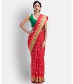 Handloom Pure Cotton Tant Saree In Maroon Without Blouse