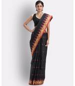 Handloom Pure Cotton Tant Saree In Black Without Blouse