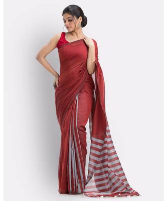 Red handloom bengal cotton saree 1