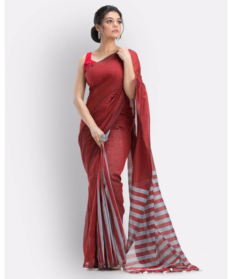 Red handloom bengal cotton saree