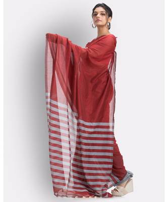 Red handloom bengal cotton saree 3