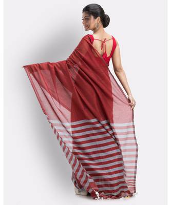 Red handloom bengal cotton saree 4