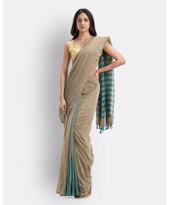 Beige handloom bengal cotton saree 1