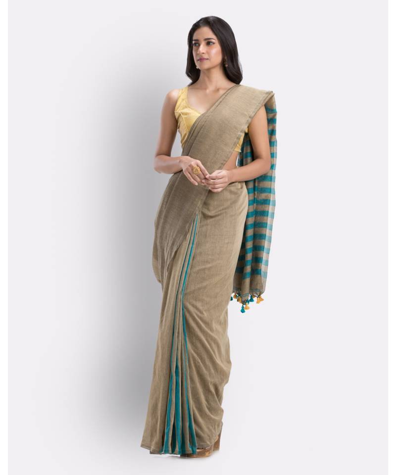 Beige handloom bengal cotton saree