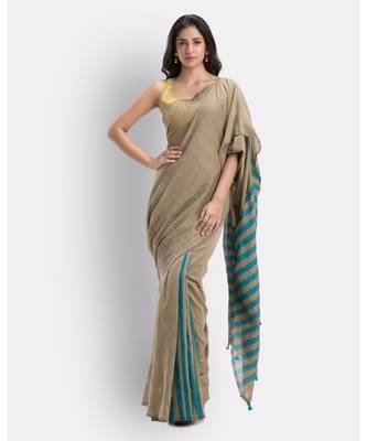 Beige handloom bengal cotton saree 3