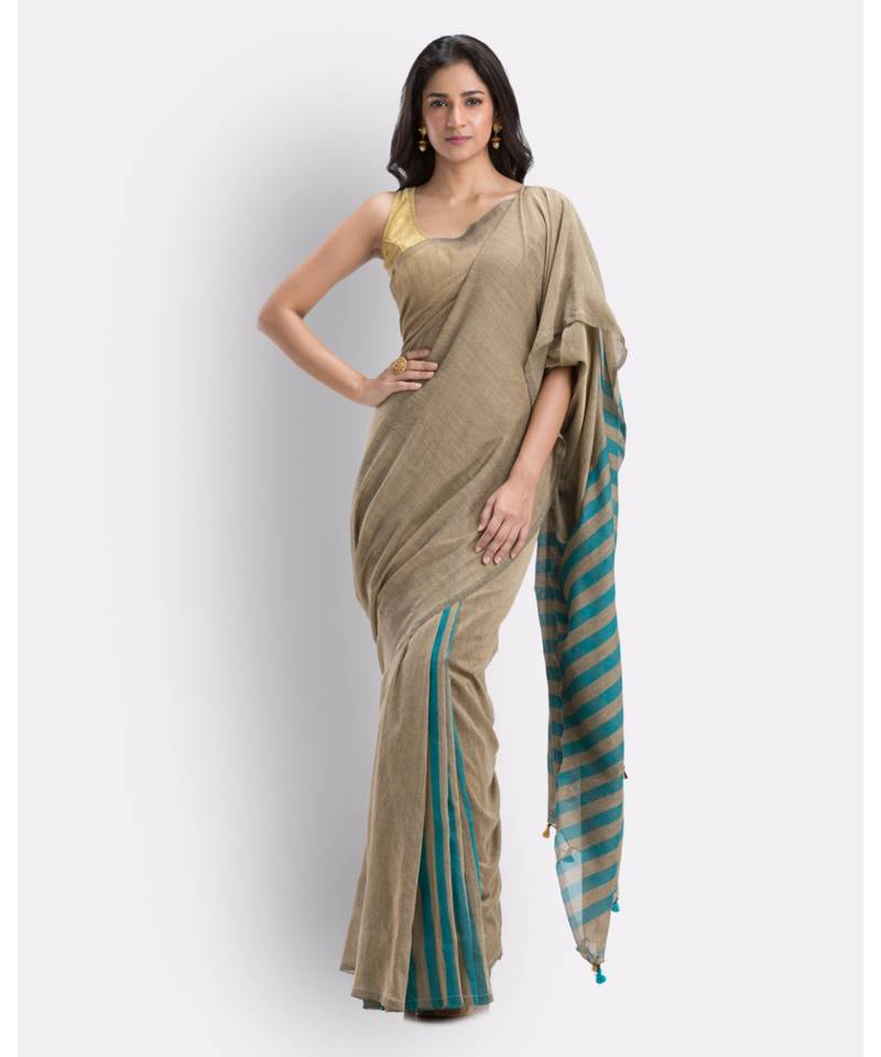 Beige handloom bengal cotton saree