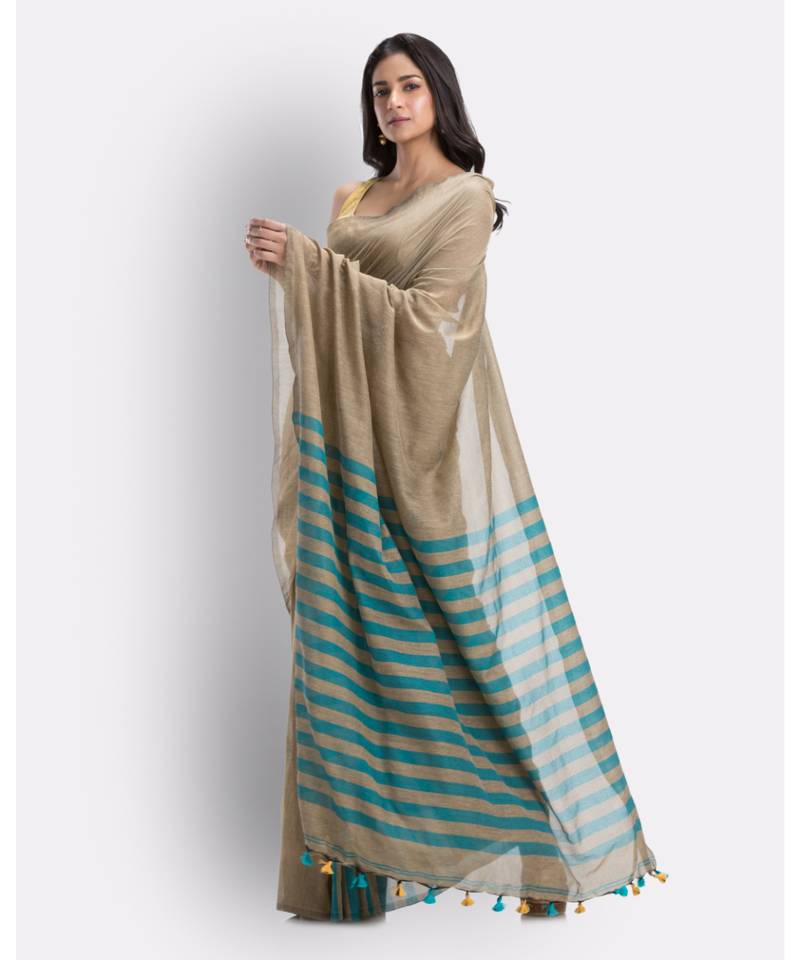 Beige handloom bengal cotton saree