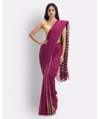 Pink handloom bengal cotton saree 1